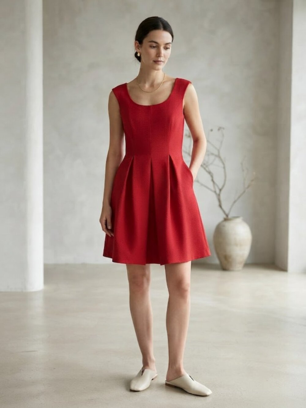 9 & Co Dress Fit And Flare Pocket Textured Red 14
